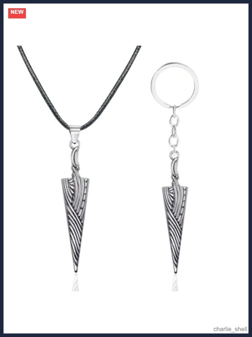 Knight Pendant Necklace & Sword Keychain Set Metal Alloy Jewelry Gift